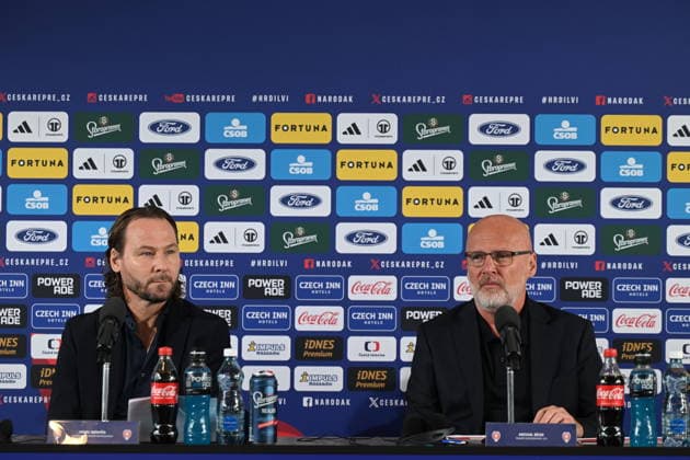 The press conference, PK, Pressekonferenz of the Czech national soccer team and the Under-21 team regarding the roster for the September and October matches, was held in Prague, Czech Republic, on September 18, 2026. From left: Pavel Nedved, general manager of the national soccer teams, and Michal Bilek, head coach of the Under-21 national team, Nationalteam (CTKxPhoto KaterinaxSulova) CTKPhotoP2026091803309 CTKPhotoP2026091803309