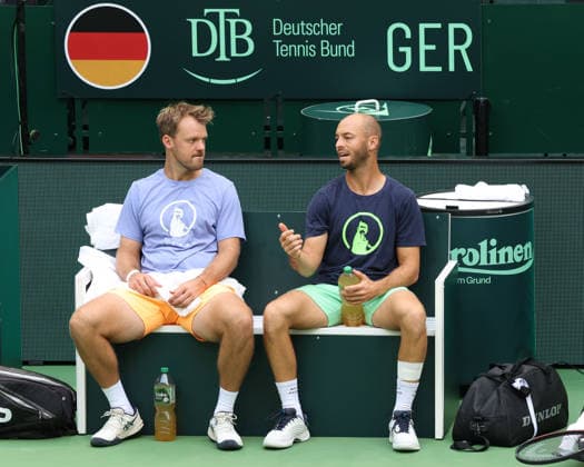 Kevin Krawietz, Tim Puetz, Training, practice, Davis Cup: Germany vs. Croatia, Heristo Arena, Halle, Westphalia, Germany; Tennis Davis Cup 2026; Davis Cup; Heristo Arena; Halle, Westphalia; North Rhine-Westphalia, Germany; September 18, 2026 Copyright: xJuergenxHasenkopfx