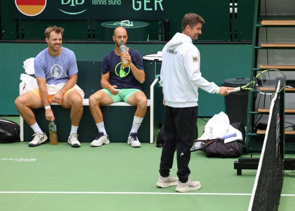 Kevin Krawietz, Tim Puetz, Training, practice, Davis Cup: Germany vs. Croatia, Heristo Arena, Halle, Westphalia, Germany; Tennis Davis Cup 2026; Davis Cup; Heristo Arena; Halle, Westphalia; North Rhine-Westphalia, Germany; September 18, 2026 Copyright: xJuergenxHasenkopfx