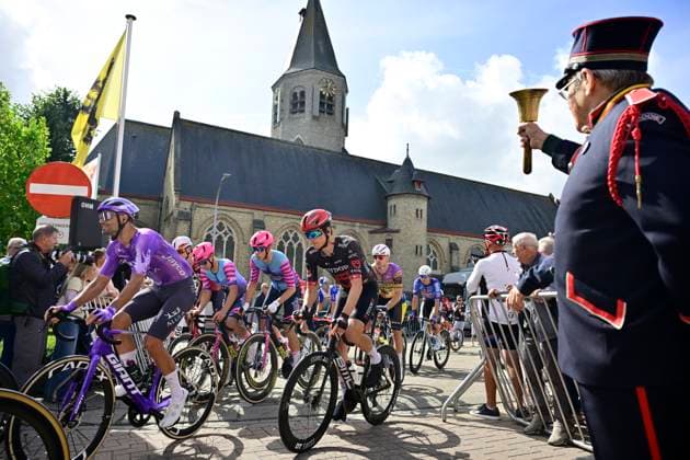 Kampioenschap van Vlaanderen 2026 Cycling Race KOOLSKAMP, BELGIUM - SEPTEMBER 18 : illustration picture of the riders at the start during the 110th edition of Kampioenschap van Vlaanderen an UCI Class 1.1 one day cycling road race for Men Elite of km with start in Koolskamp and finish in Koolskamp on September 18, 2026 in Koolskamp, Belgium, 18 09 2026 Koolskamp Belgium  Copyright: xJanxDexMeuleneirx