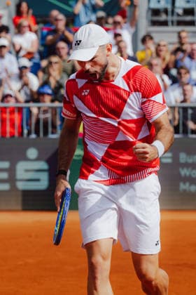 TENNIS - Davis Cup, AUT vs BEL VIENNA,AUSTRIA,18.SEP.26 - TENNIS - ITF Davis Cup, qualification round 2, Austria vs Belgium. Image shows the rejoicing of Jurij Rodionov (AUT).  GEPAxpictures xAlexanderxSolc