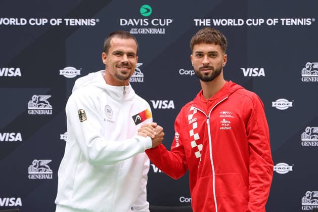 Davis Cup Draw Ceremony: Germany vs. Croatia; Team Germany: L-R Daniel Altmaier (GER), Dino Prizmic (CRO); Heristo Arena, Halle Westf, Germany Copyright: xJuergenxHasenkopfx