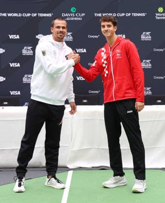 Davis Cup Draw Ceremony: Germany vs. Croatia, Team Germany (L to R): Daniel Altmaier (GER), Matej Dodig (CRO), Heristo Arena, Halle Westf, Germany Copyright: xJuergenxHasenkopfx