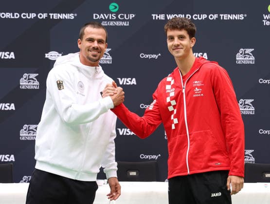 Davis Cup Draw Ceremony: Germany vs. Croatia; Team Germany (L-R): Daniel Altmaier (GER), Matej Dodig (CRO); Heristo Arena, Halle Westf, Germany Copyright: xJuergenxHasenkopfx