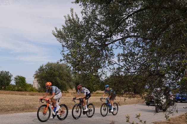 France s Dorian Godon of Netcompany Ineos leads during the Giro d™Abruzzo, stage 4 from Silvi to Controguerra (182 km) - Abruzzo, Italy - Friday, September 18, 2026. - cycling.  Copyright: xFabioxFerrari LaPressex