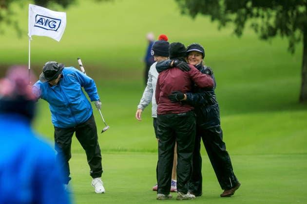 REPRO FREE *PRESS RELEASE NO REPRODUCTION FEE* EDITORIAL USE ONLY 2026 AIG All-Ireland Semi Finals, Ennis Golf Club, Clare 18 9 2026 Women s Intermediate Foursomes Naas™ Yvonne Frayne embraces Anne Higgins after the match Yvonne Frayne embraces Anne Higgins after the match 18 9 2026  Copyright: xBryanxKeanex BK1_9820