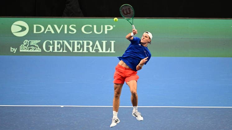 Jakub Mensik (CZE) playes against Learner Tien (USA) in the game of the 2026 Davis Cup men s team tennis World Championship, WM, Weltmeisterschaft match between the Czech Republic and the United States, in Prague, Czech Republic, on September 18, 2026. (CTKxPhoto MichalxKamaryt) CTKPhotoP2026091805445  CTKPhotoP2026091805445