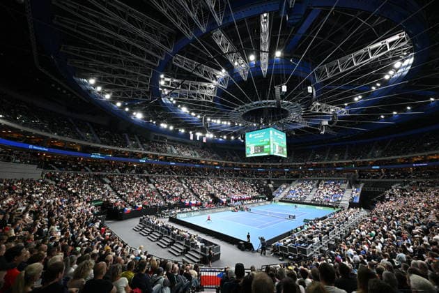 Jakub Mensik (CZE), right, playes against Learner Tien (USA) in the game of the 2026 Davis Cup men s team tennis World Championship, WM, Weltmeisterschaft match between the Czech Republic and the United States, in Prague, Czech Republic, on September 18, 2026. (CTKxPhoto MichalxKamaryt) CTKPhotoP2026091805731  CTKPhotoP2026091805731