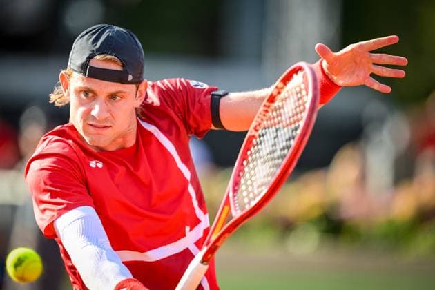 Belgian Zizou Bergs is pictured in action during a tennis match between Austrian Neumayer and Belgian Bergs, the second rubber in the tie between Austria and Belgium, qualifiers for the Davis Cup tournament, on Friday 18 September 2026 in Vienna, Austria. DAVIDxPINTENS  x186856496x