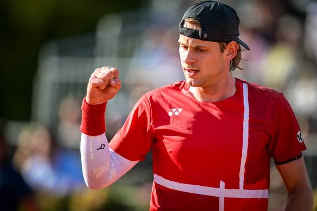 Belgian Zizou Bergs celebrates after scoring during a tennis match between Austrian Neumayer and Belgian Bergs, the second rubber in the tie between Austria and Belgium, qualifiers for the Davis Cup tournament, on Friday 18 September 2026 in Vienna, Austria. DAVIDxPINTENS  x186856500x