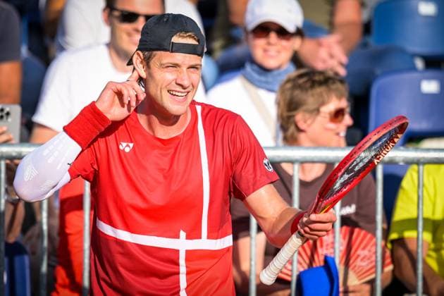 Belgian Zizou Bergs celebrates after scoring during a tennis match between Austrian Neumayer and Belgian Bergs, the second rubber in the tie between Austria and Belgium, qualifiers for the Davis Cup tournament, on Friday 18 September 2026 in Vienna, Austria. DAVIDxPINTENS  x186856780x