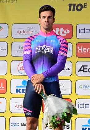 Kampioenschap van Vlaanderen 2026 Cycling Race KOOLSKAMP, BELGIUM - SEPTEMBER 18 : Groenewegen Dylan (NED) of Unibet Rose Rockets pictured during the podium ceremony of the 110th edition of Kampioenschap van Vlaanderen an UCI Class 1.1 one day cycling road race for Men Elite of km with start in Koolskamp and finish in Koolskamp on September 18, 2026 in Koolskamp, Belgium, 18 09 2026 Koolskamp Belgium  Copyright: xJanxDexMeuleneirx