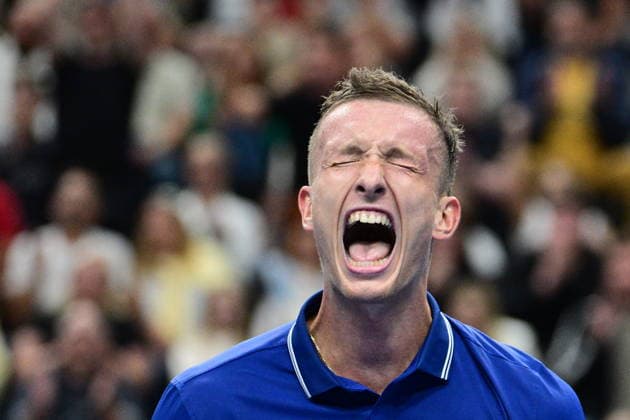 Jiri Lehecka (CZE) reacts in the game against Ben Shelton (USA) of the 2026 Davis Cup men s team tennis World Championship, WM, Weltmeisterschaft match between the Czech Republic and the United States, in Prague, Czech Republic, on September 18, 2026. (CTKxPhoto MichalxKamaryt) CTKPhotoP2026091806766  CTKPhotoP2026091806766