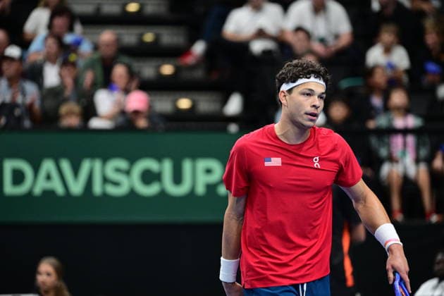 Ben Shelton (USA), photo, playes against Jiri Lehecka (CZE) in their game of the 2026 Davis Cup men s team tennis World Championship, WM, Weltmeisterschaft match between the Czech Republic and the United States, in Prague, Czech Republic, on September 18, 2026. (CTKxPhoto MichalxKamaryt) CTKPhotoP2026091806780  CTKPhotoP2026091806780