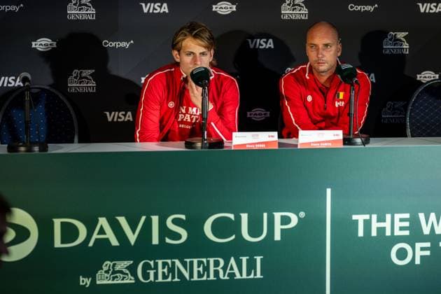 Belgian Zizou Bergs and Belgian captain Steve Darcis pictured during a press conference, PK, Pressekonferenz after winning a tennis match between Austrian Neumayer and Belgian Bergs, the second rubber in the tie between Austria and Belgium, qualifiers for the Davis Cup tournament, on Friday 18 September 2026 in Vienna, Austria. DAVIDxPINTENS  x186860830x