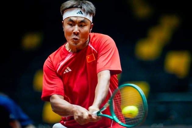 Davis Cup, Norway vs. China, Trondheim, September 18, 2026. China s Te Rigele during the Davis Cup match between Norway and China at Trondheim Spectrum on Friday evening. Photo: Ole Martin Wold, NTB, Trondheim, Norway. EDITORIAL USE ONLY. RESTRICTED USE FOR BETTING COMPANIES.  Copyright: xOlexMartinxWoldx xNTBx