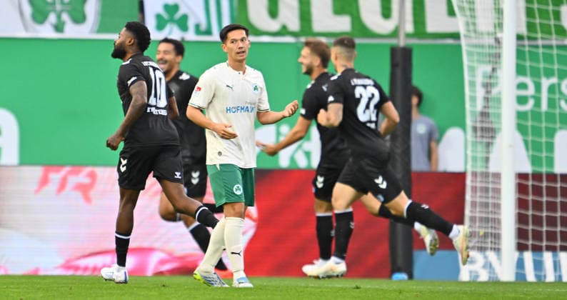 September 18, 2026 Soccer Season 2026–2027, Matchday 2, Bundesliga 2: SpVgg Greuther Fürth vs. Kleeblatt FC Magdeburg, FCM Sports Photo by Zink xwoxzix. DFL regulations prohibit any use of photographs as image sequences and or quasi-video For editorial use only. Shinta Appelkamp 8, SpVgg Greuther Fürth disappointed; disappointment at the back; goal celebration; joy after scoring; goal; shot on goal for the 0–1 lead by Immanuel Iyoha 8, FC Magdeburg