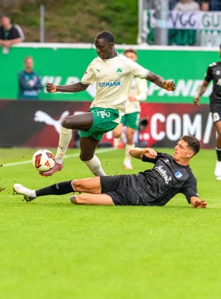 September 18, 2026 Soccer Season 2026–2027, Matchday 2, Bundesliga, SpVgg Greuther Fürth vs. Kleeblatt FC Magdeburg, FCM, Sports Photo by Zink xwoxzix. DFL regulations prohibit any use of photographs as image sequences and or quasi-video For editorial use only. Omar Sillah 42, SpVgg Greuther Fürth; Tobias Müller 5, FC Magdeburg