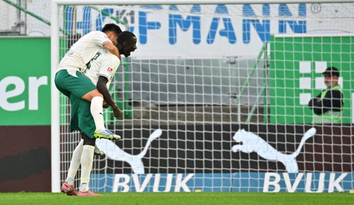 September 18, 2026 Soccer Season 2026–2027, Bundesliga 2, Matchday 6: SpVgg Greuther Fürth vs. Kleeblatt FC Magdeburg, FCM Sports Photo by Zink MeZi xmexzix. DFL regulations prohibit any use of photographs as image sequences and or quasi-video; for editorial use only. Goal celebration, joy after scoring; goal, shot on goal for the 1–1 tie by Omar Sillah in the 42nd minute, SpVgg Greuther Fürth