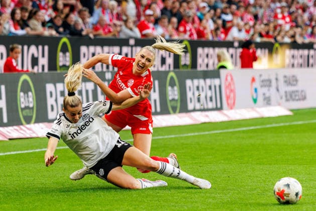 GPFBL, 1 FSV Mainz 05 vs. Eintracht Frankfurt, September 18, 2026, Mainz: A duel between Nina Luehrßen (Eintracht Frankfurt, No. 11) and Chiara Bouziane (1 FSV Mainz 05, 10 in the Google Pixel Women’s Bundesliga match on Matchday 5 of the 2026–27 season between 1 FSV Mainz 05 and Eintracht Frankfurt at the MEWA Arena in Mainz on September 18, 2026 Copyright: xBEAUTIFULxSPORTS Hahnex
