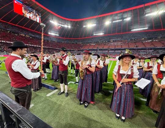 September 18, 2026, 2026–2027 Bundesliga Season, Matchday 4, FC Bayern Munich vs. 1. FC Union Berlin, at the Allianz Arena in Munich, brass band music at the Allianz Arena