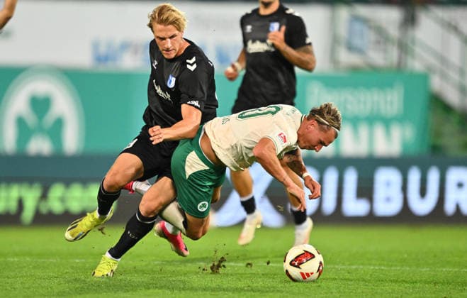 September 18, 2026 Soccer Season 2026–2027, Matchday 2, Bundesliga, SpVgg Greuther Fürth vs. Kleeblatt FC Magdeburg, FCM, Sports Photo by Zink xwoxzix. DFL regulations prohibit any use of photographs as image sequences and or quasi-video For editorial use only. Luka Hyryläinen 38, FC Magdeburg; Felix Klaus 30, SpVgg Greuther Fürth