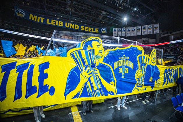Basketball Berlin, September 18, 2026; 2026–2027 Season; EasyCredit BBL 1, Men s Bundesliga; Alba Berlin NINERS vs. Chemnitz; Raising the Championship Banner; Jonas Mattisseck, Alba Berlin, No. 09