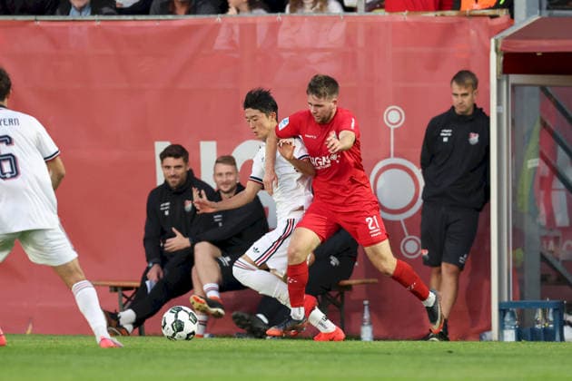 September 18, 2026, Men s Soccer, 2026–2027 Season, Bavarian Regional League, Matchday 10: TSV Aubstadt vs. FC Bayern Munich II—Doyeon Kim (3), FC Bayern Munich II, and Egor Zelenskiy (21), TSV Aubstadt, Sulzfeld, Schulstadion Aubstadt, NGN Arena, Bavaria, Germany