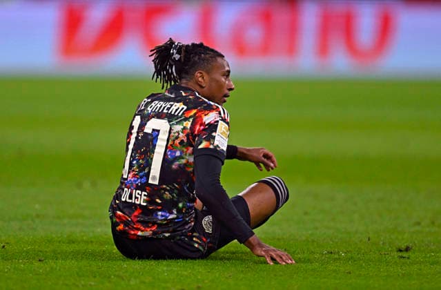 September 18, 2026, 2026–2027 Bundesliga, Matchday 4, FC Bayern Munich vs. 1. FC Union Berlin, at the Allianz Arena in Munich, Michael Olise of FC Bayern Munich on the ground