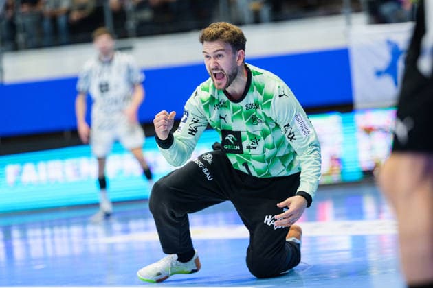 Gonzalo Perez de Vargas, THW Kiel, 01 celebrating a save, GER, ThSV Eisenach vs. THW Kiel, 1st Opel Handball Bundesliga, Handball, Matchday 5, 2026–2027 season, 8:00 p.m., September 18, 2026 (GER), ThSV Eisenach vs. THW Kiel, 1st Opel Handball Bundesliga, Handball, Matchday 5, 2026–2027 season, 8:00 p.m., September 18, 2026, Eisenach Copyright: xMartinxHerbstx