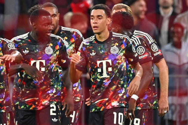 Goal celebration for Jamal MUSIALA of Bayern Munich after scoring the 1-0 goal; celebration, joy, excitement; soccer, Bundesliga 2026–2027 season, Matchday 4, Matchday 04, FC Bayern Munich vs. FC Union Berlin on September 18, 2026, Allianz Arena