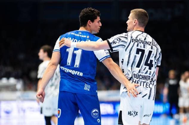 HANDBALL OPEL HBL MATCHDAY 5 THSV EISENACH THW KIEL ** FOR EDITORIAL PURPOSES ONLY ** EDITORIAL USE ONLY ** p September 18, 2026 Eisenach Handball Opel Handball 1st Bundesliga Season 2026–2027 Werner Assmann Hall Matchday 5 ThSV Eisenach vs. THW Kiel in a photo by Gian Attenhofer: ThSV Eisenach’s No. 11 and THW Kiel’s No. 74 Vincent Büchner greet each other Germany, Thuringia, Eisenach. Copyright SaschaxFromm Copyright: SaschaxFromm doc87nqkhb2e4l12132qwaw ,EDITORIAL USE ONLY Copyright: SaschaxFromm