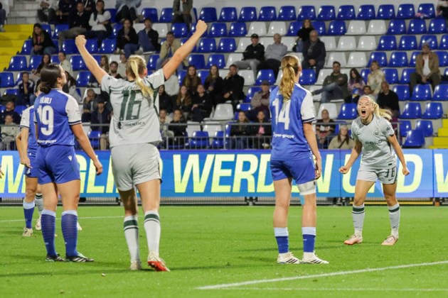 September 18, 2026, xgrfx, Soccer Google Pixel Women s Bundesliga, TSG Hoffenheim Women vs. VfL Wolfsburg, Anny Kerim Lindland scores the 1-1 equalizer for VfL Wolfsburg against Hoffenheim