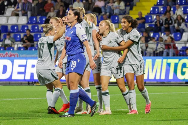 September 18, 2026, xgrfx, Soccer Google Pixel Women s Bundesliga, TSG Hoffenheim Women vs. VfL Wolfsburg, Anny Kerim Lindland scores the 1-1 equalizer for VfL Wolfsburg against Hoffenheim