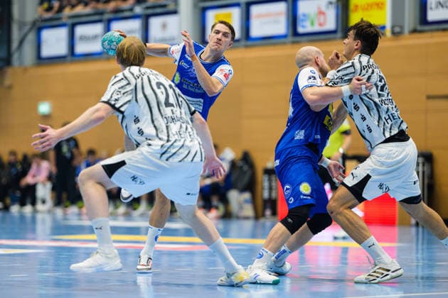 Oskar Joelsson, ThSV Eisenach, 03; Eric Oscar Johansson, THW Kiel, 21; Peter Walz, ThSV Eisenach, 14; Julian Koester, THW Kiel, 07 (GER), ThSV Eisenach vs. THW Kiel, 1st Opel Handball Bundesliga, Handball, Matchday 5, 2026–2027 season, 8:00 p.m., September 18, 2026 GER, ThSV Eisenach vs. THW Kiel, 1st Opel Handball Bundesliga, Handball, Matchday 5, 2026–2027 season, 8:00 p.m., September 18, 2026, Eisenach Copyright: xMartinxHerbstx
