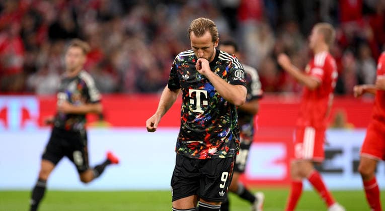 Soccer, Bundesliga 1, 2026–2027 Season, Matchday 4, September 18, 2026: FC Bayern Munich 1, FC Union Berlin. Celebrations after the 100th goal in the Bundesliga, making the score 2–0. Goal scorer: Harry Kane, FC Bayern Munich