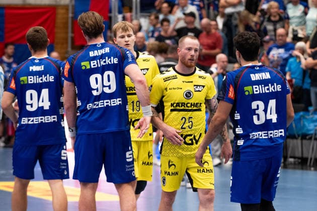 Joy and excitement over the hard-fought victory; in the center is one of the key players, Patrick Zieker of TVB Stuttgart, age 25; HBW Balingen Weilstetten vs. TVB Stuttgart, GER, Opel 1 Handball Bundesliga, Championship, Matchday 5, 2026–2027 season, September 18, 2026, Eibner Press Photo by Andreas Ulmer, HBW Balingen Weilstetten vs. TVB Stuttgart, GER, Opel 1 Handball Bundesliga, Championship, Matchday 5, 2026–2027 Season, September 18, 2026, Balingen Copyright: xEibner-Pressefoto AndreasxUlmerx EP_AUR