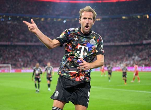 September 18, 2026, 2026–2027 Bundesliga Season, Matchday 4, FC Bayern Munich vs. 1. FC Union Berlin, at the Allianz Arena in Munich, Harry Kane of FC Bayern Munich celebrates