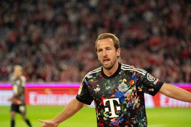 September 18, 2026: Soccer – FC Bayern Munich vs. Union Berlin, Matchday 4 of the Bundesliga at the Allianz Arena in Munich. Harry Kane celebrates a goal for FC Bayern Munich, 9–4 IMPORTANT NOTICE: In accordance with DFL and DFB regulations, it is prohibited to use or allow the use of photographs taken in the stadium and or during the game in the form of image sequences and or video-like photo series. Copyright: xJamesxZabelx
