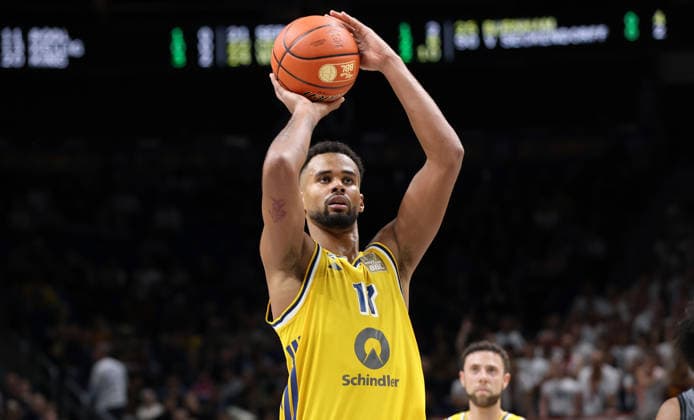 Norris Agbakoko with the ball during a free throw play; upper body; sports; basketball; BBL; Bundesliga; Men s 1; Matchday; 2026–2027 season; September 18, 2026; ALBA Berlin vs. Niners Chemnitz 99ers