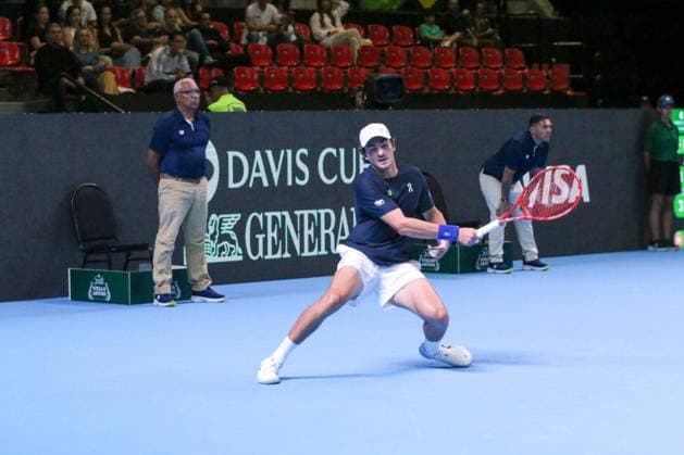 RECORD DATE NOT STATED Davis Cup - Joao Fonseca vs. Dominic Striker Rio de Janeiro (RJ) 09 18 2026 - Davis Cup Brazil Switzerland Tennis - Brazilian tennis player Joao Fonseca during the match against Swiss player Dominic Stricker, for the Davis Cup, held at the Farmasi Arena, in Barra da Tijuca, Rio de Janeiro.(Foto: Lucas Simonin Gomes Thenews2 imago images) SPO  Copyright: xLucasxSimoninxGomesx