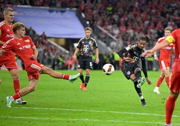 September 18, 2026, 2026–2027 Bundesliga, Matchday 4, FC Bayern Munich vs. 1. FC Union Berlin, at the Allianz Arena in Munich, Michael Olise scores for FC Bayern Munich, making it 7–0