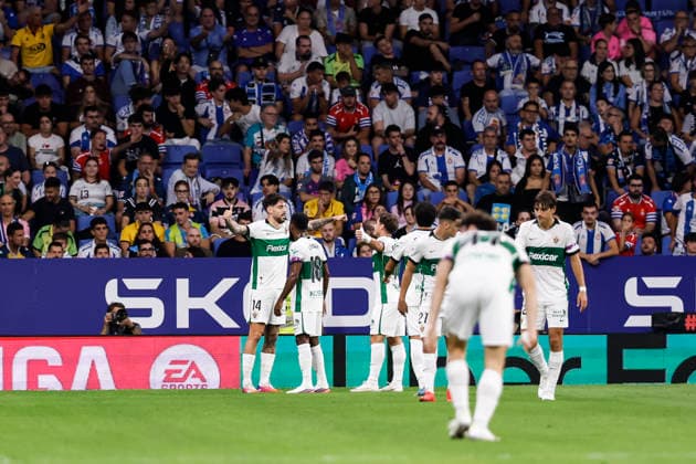 September 18, 2026, Cornella, Barcelona, SPAIN: Fer Nino of Elche CF celebrates a goal with teammates during the Spanish league, LaLiga EA Sports, football match played between RCD Espanyol and Elche CF at RCDE Stadium on September 18, 2026 in Cornella, Spain. RCD Espanyol V Elche CF - LaLiga EA Sports  - ZUMAa181 20260918_zaa_a181_171 Copyright: xJavierxBorregox