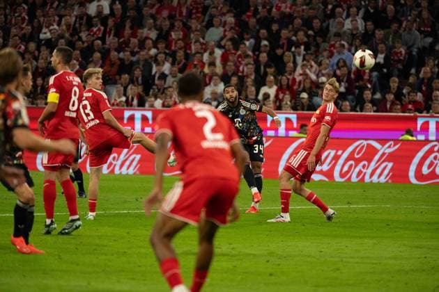 September 18, 2026: FC Bayern Munich vs. Union Berlin, Matchday 4 of the Bundesliga at the Allianz Arena in Munich. Shot on goal by Ismael Saibari, FC Bayern Munich, 34 IMPORTANT NOTICE: In accordance with the regulations of the DFL and the DFB, it is prohibited to use or allow the use of photographs taken in the stadium and or during the game in the form of sequential images and or video-like photo series. Copyright: xJamesxZabelx