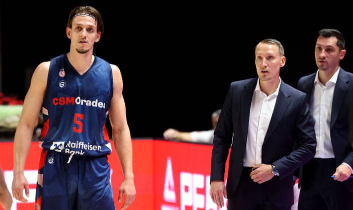 18.09.2026 Samokov(Bulgaria) Batumi-CSM Oradea champions league 1 2 semi finals qualifiers men s basketball Tudor Fometescu(L),Mikko Riipinen(C) head coach CSM Oradea, Ciprian Enache(R) Assistant Coach :