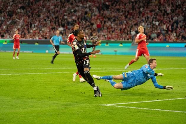 September 18, 2026: Soccer – FC Bayern Munich vs. Union Berlin, Matchday 4 of the 1. Bundesliga at the Allianz Arena in Munich. Shot on goal by Michael Olise of FC Bayern Munich, 17–6 0 IMPORTANT NOTICE: In accordance with DFL and DFB regulations, it is prohibited to use or allow the use of photographs taken in the stadium and or during the game in the form of sequential images and or video-like photo series. Copyright: xJamesxZabelx
