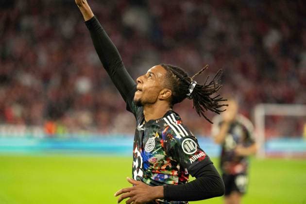 September 18, 2026: Soccer – FC Bayern Munich vs. Union Berlin, Matchday 4 of the Bundesliga at the Allianz Arena in Munich; Michael Olise celebrates a goal for FC Bayern Munich, 17–6 0 IMPORTANT NOTICE: In accordance with DFL and DFB regulations, it is prohibited to use or allow the use of photographs taken in the stadium and or during the game in the form of sequential images and or video-like photo series. Copyright: xJamesxZabelx