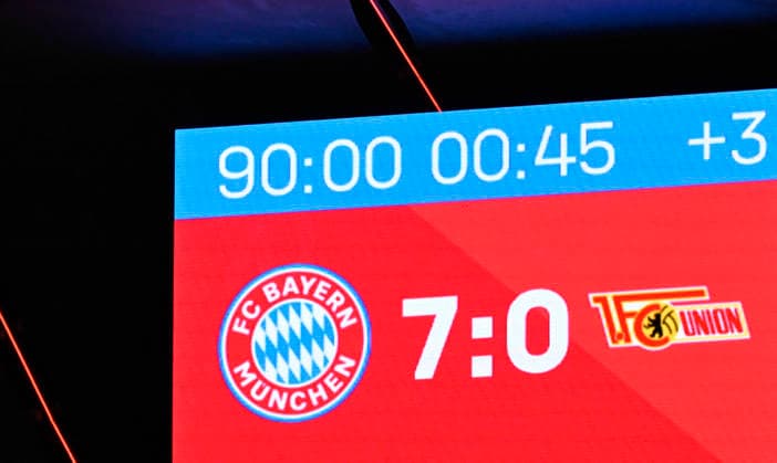 September 18, 2026, 2026–2027 Bundesliga, Matchday 4, FC Bayern Munich vs. 1. FC Union Berlin, at the Allianz Arena in Munich, 7–0 after 90 minutes,