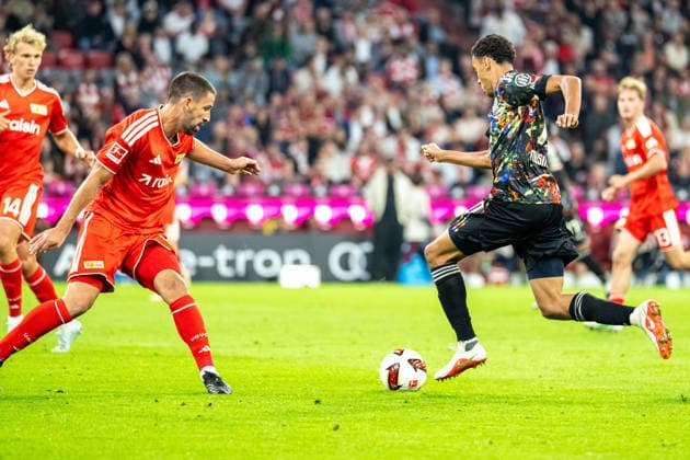 Jamal Musiala 10 FC Bayern Munich, FC Bayern Munich 1 FC Union Berlin, Bundesliga, Matchday 4, September 18, 2026. DFB regulations prohibit any use of photographs as image sequences and or quasi-video. Munich, Bayern, Germany Copyright: xkolbert-press UlrichxGamelx