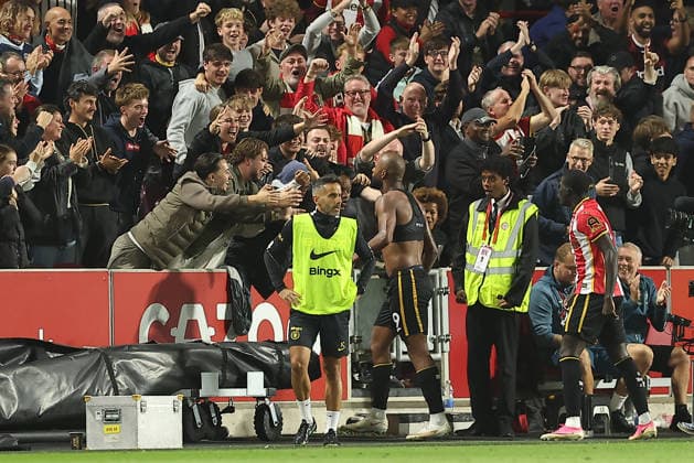 18th September 2026; Gtech Community Stadium, London, England; Premier League Football, Brentford versus Chelsea; Igor Thiago of Brentford celebrates his goal in the 83rd minute KatiexChan